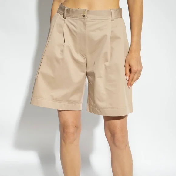 TOTEME Pleated Cotton Twill Shorts in Overcast Beige Size 40 - NWOT - Picture 6 of 8